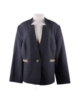 Isabella Women's Suit Black Solid Notch Neck Long Sleeve One Button Front Blazer